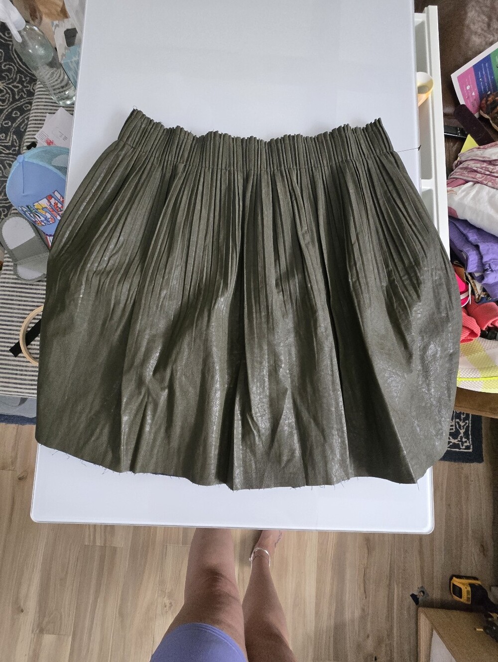Anthropologie Olive Green Pleated Skater Skirt
